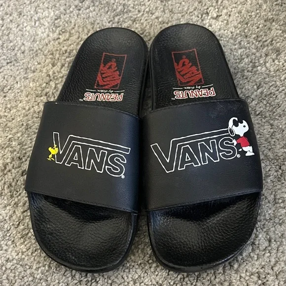 Vans Black Snoopy Slide Sandals size 10 - Picture 1 of 2